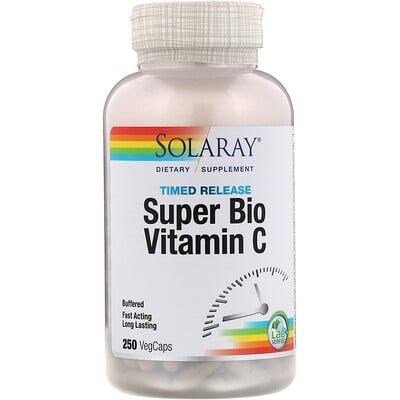Solaray Super Bio Vitamin C, витамин C медленного высвобождения, 250 вегетарианских капсул