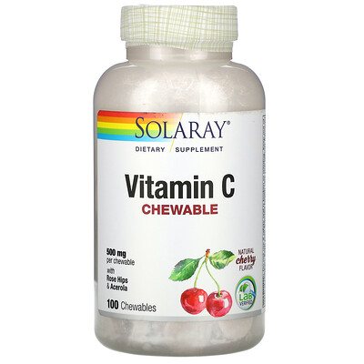 Solaray жевательный витамин C, вкус натуральной вишни, 500 мг, 100 жевательных таблеток