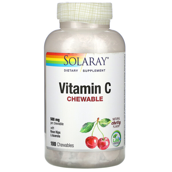 Solaray, Vitamin C Chewable, Natural Cherry, 500 mg, 100 Chewable