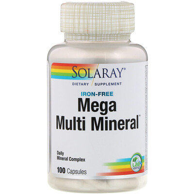 Solaray Mega Multi Mineral, Без железа в составе, 100 капсул