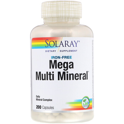 Solaray Mega Multi Mineral, без железа, 200 капсул