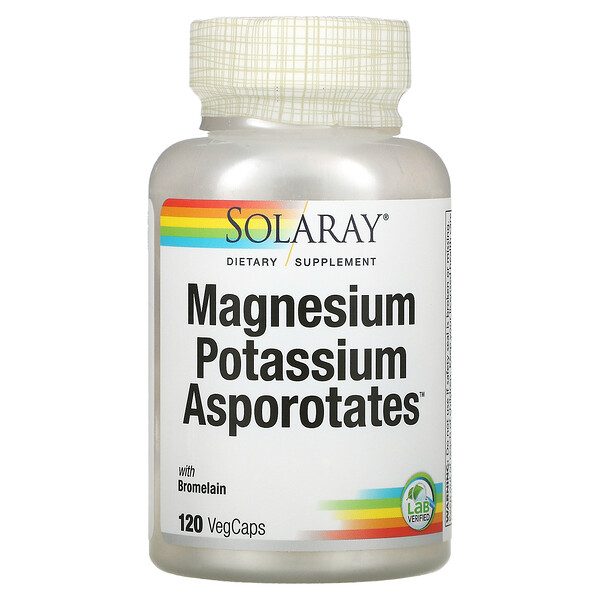 Solaray, Magnesium Potassium Asporotates, аспартат магния и калия, 120 растительных капсул