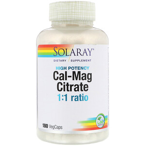 Отзывы о Соларай, Cal-Mag Citrate, 1:1 Ratio, High Potency, 180 VegCaps