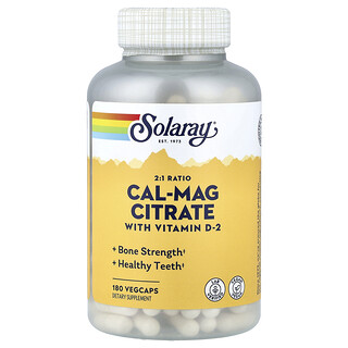 Solaray, Cal-Mag Citrate with Vitamin D-2, 180 VegCaps