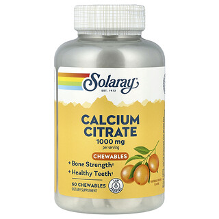 Solaray, Comprimidos masticables de citrato de calcio, Naranja natural, 60 comprimidos masticables