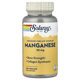 Solaray, Manganeso, Complejo de quelatos avanzados, 50 mg, 100 cápsulas vegetales
