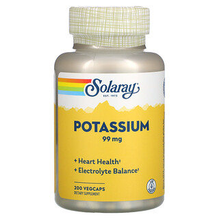 Solaray, Potasio, 99 mg, 200 Cápsulas vegetarianas