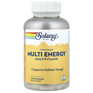 Solaray‏, מולטי ויטמין W‏2 פעמים ביום ™Multi Energy, ללא ברזל, 120 כמוסות