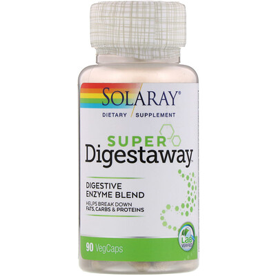 Solaray Super Digestaway, смесь пищеварительных ферментов, 90 вегетарианских капсул