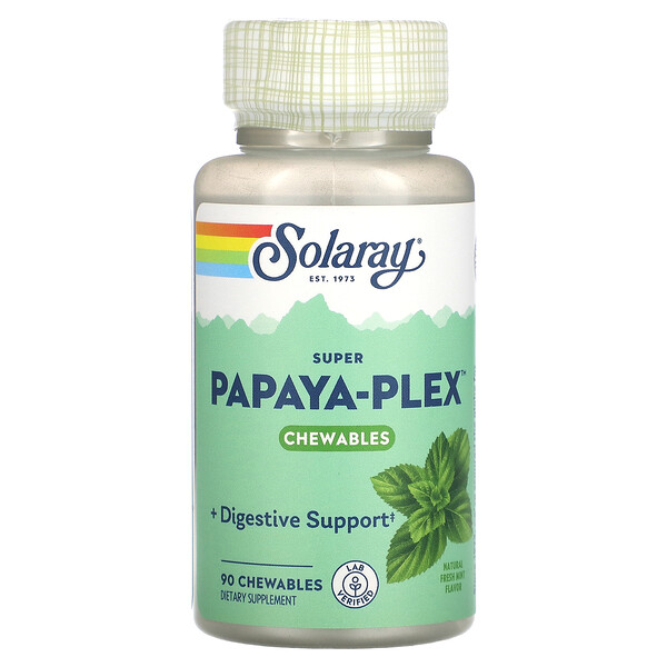 Solaray‏, Super Papaya-Plex, Natural Fresh Mint, 90 Chewables