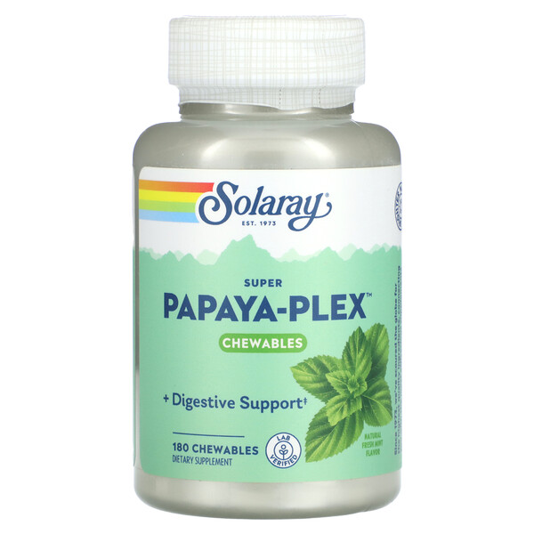 Solaray‏, Super Papaya-Plex, Natural Fresh Mint, 180 Chewables