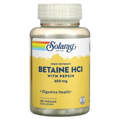 

Solaray High Potency Betaine HCL with Pepsin 650 mg 100 VegCaps