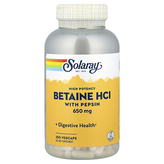 Solaray, Visokopotentni betain HCl s pepsinom, 250 vegetarijanskih kapsula