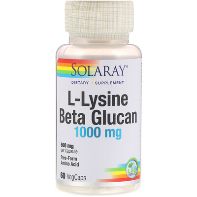 Solaray L-лизин и бета-глюкан, 1000 мг, 60 капсул