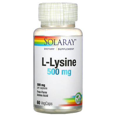 Solaray L-лизин, 500 мг, 60 капсул с оболочкой из ингредиентов растительного происхождения