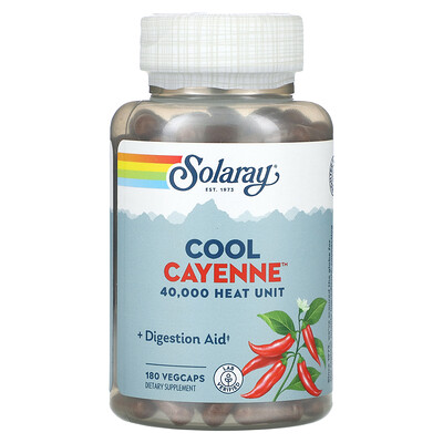 Solaray , Cool Cayenne, 180 Vegcaps (300 Mg Per Vegcap) Size 40