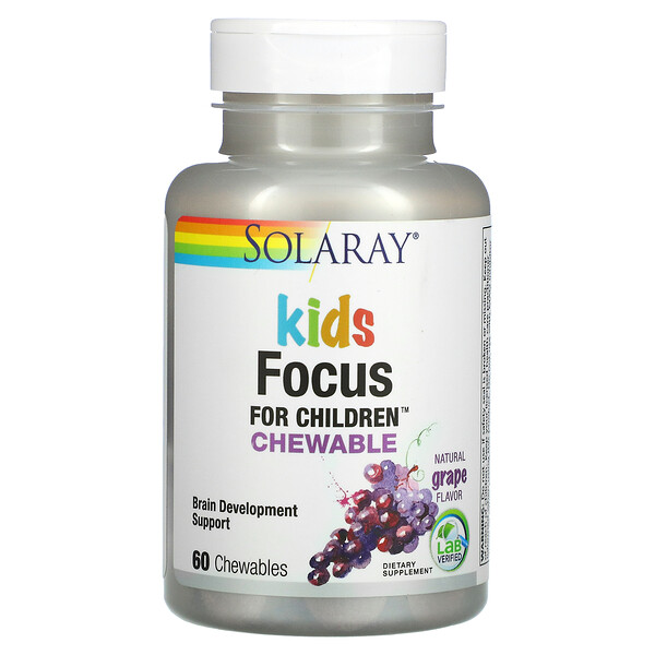 Solaray, Kids, Focus For Children Chewable, Natural Grape , 60 Chewables