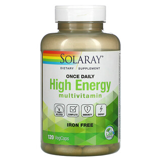 Solaray, للطاقة المرتفعة مرة كل يوم، بالفيتامينات المتعددة، خال من الحديد، 120 كبسولة