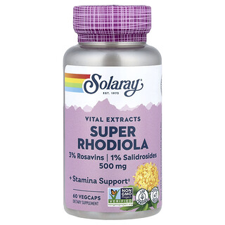Solaray, Vital Extracts, Süper Rhodiola, 500 mg, 60 Bitkisel Kapsül