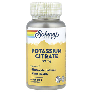 Solaray, Citrate de potassium, 99 mg, 60 capsules végétariennes