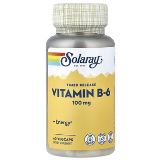 Solaray, Ajastettu vapautuminen, B6-vitamiini, 100 mg, 60 kasviskapselia