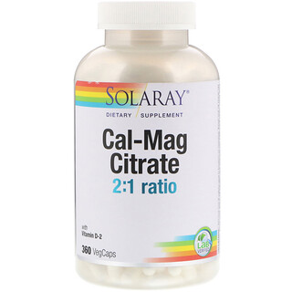 Solaray, Cal-Mag Citrate 2:1 ratio، عدد 360 كبسولة نباتية