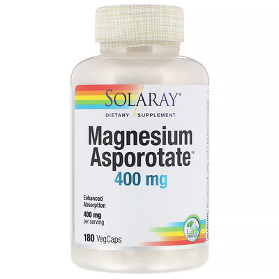 Solaray Аспартат магния, 400 мг, 180 растительных капсул