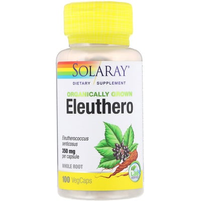 Solaray Органически выращенный элеутерококк, 350 мг, 100 капсул с оболочкой из ингредиентов растительного происхождения