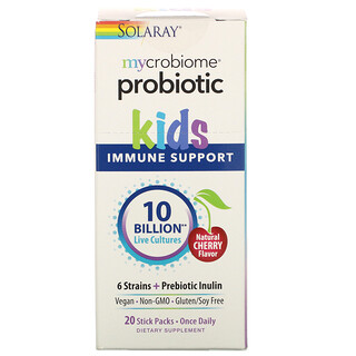 Solaray, Mycrobiome Probiotic, Kids Immune Support, Natural Cherry Flavor, 10 Billion Live Cultures, 20 Stick Packs