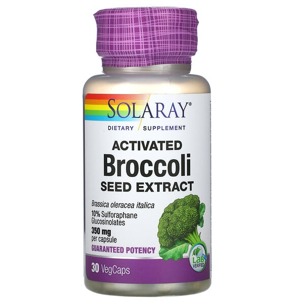 Solaray, Активированный экстракт семян брокколи, 350 мг, 30 растительных капсул