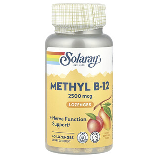 Solaray, Metil B-12 de Alta Potência, Manga Natural e Pêssego, 2.500 mcg, 60 Pastilhas