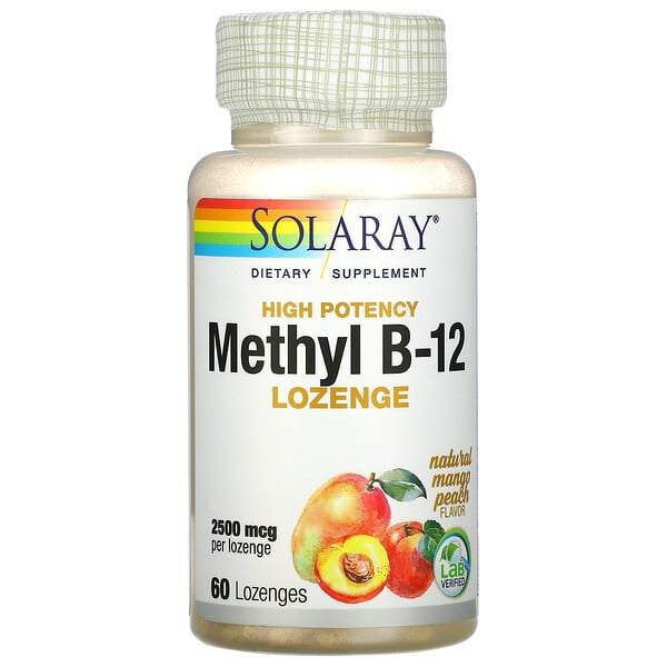 высокоэффективный метил B12, натуральные манго и персик, 2500 мкг, 60 леденцов