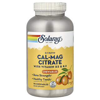 Solaray, Cal-Mag Citrate with Vitamin D3 & K2, Natural Orange, 90 Chewables