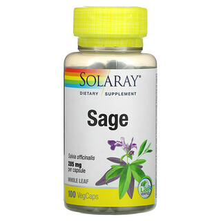 Solaray, Sage cultivée Organiquement, 285 mg, 100 VegCaps