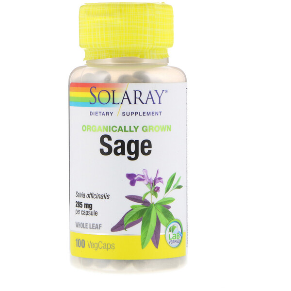 Solaray‏, Organically Grown Sage, 285 mg, 100 VegCaps