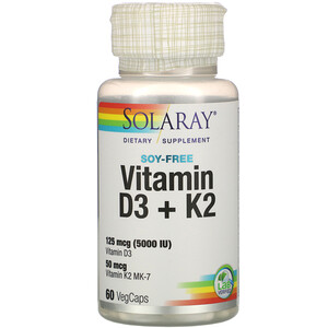 Отзывы о Соларай, Vitamin D3 + K2, Soy-Free, 125 mcg (5000 IU), 60 VegCaps