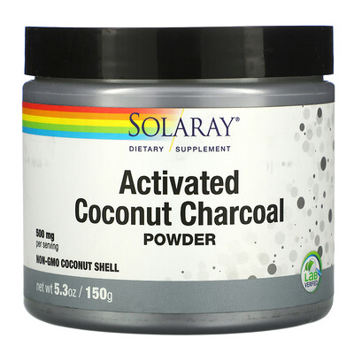 Solaray порошок активированного кокосового угля, 500 мг, 150 г (5,3 унции)