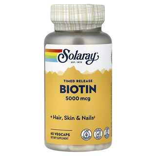 Solaray, Biotina de liberación prolongada, 5000 mcg, 60 cápsulas vegetales