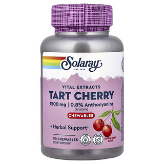 Solaray, Extractos vitales, Cereza ácida, Cereza natural, 90 comprimidos masticables (500 mg por comprimido)