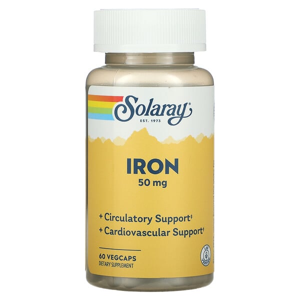 Solaray, Iron (Железо), 50 мг, 60 растительных капсул