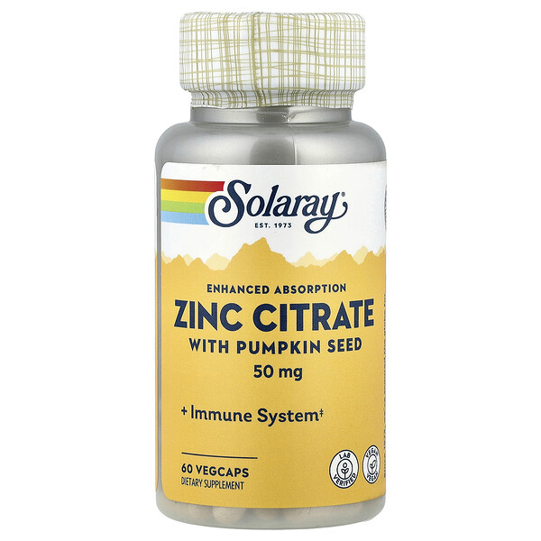 Solaray Zinc Citrate with Pumpkin Seed, 60 VegCaps