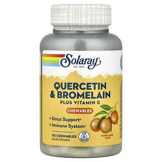 Solaray, Quercetina e Bromelaína além de Vitamina C Mastigáveis, Laranja Natural, 90 Mastigáveis