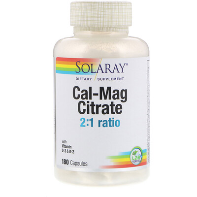 Solaray Кальций-магний цитрат в соотношении 2:1, 180 капсул