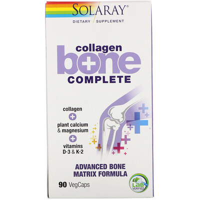 Solaray Collagen Bone Complete, усовершенствованная формула костной матрицы, 90 капсул с оболочкой из ингредиентов растительного происхождения
