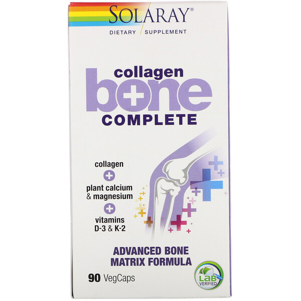 Solaray, Collagen Bone Complete, усовершенствованная формула костной матрицы, 90 капсул с оболочкой из ингредиентов растительного происхождения