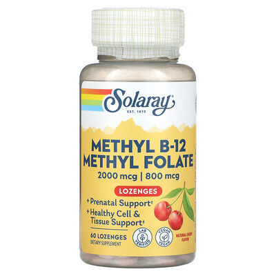 

Solaray Метилфолат метил B-12 натуральный вишневый вкус 60 леденцов