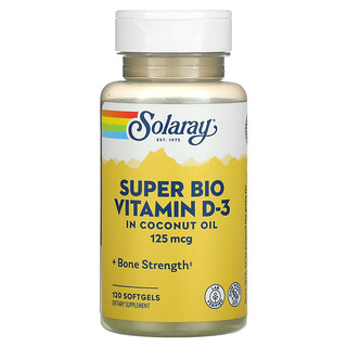 Solaray, Super Bio（スーパーバイオ）ビタミンD3、5,000 IU、ソフトジェル120粒