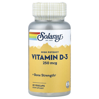 Solaray, Vitamina D-3 de Alta Potência, 250 mcg, 60 Vegcaps