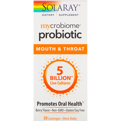 Solaray Mycrobiome Probiotic, Mouth and Throat, со вкусом ягод, 5 млрд, 30 леденцов