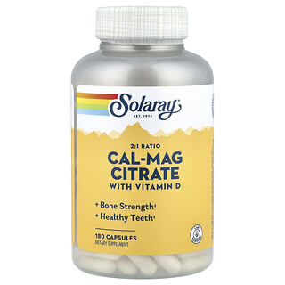 Solaray, Citrato de calcio y magnesio con vitamina D, Proporción 2:1, 180 cápsulas